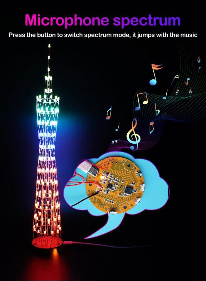 iCubeSmart Led Canton Tower Model DIY Electronic Kit, Handmade Soldering Project Kit, 12 Led Circles, Height 38cm. (GZT12) - Image 4