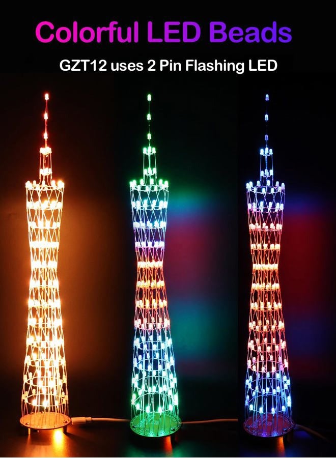 iCubeSmart Led Canton Tower Model DIY Electronic Kit, Handmade Soldering Project Kit, 12 Led Circles, Height 38cm. (GZT12) - Image 3