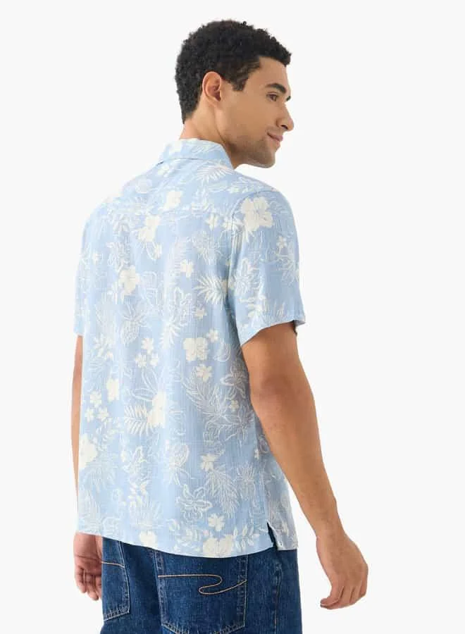 Lee Cooper Lee Cooper All-Over Print Camp Collar Shirt with Short Sleeves