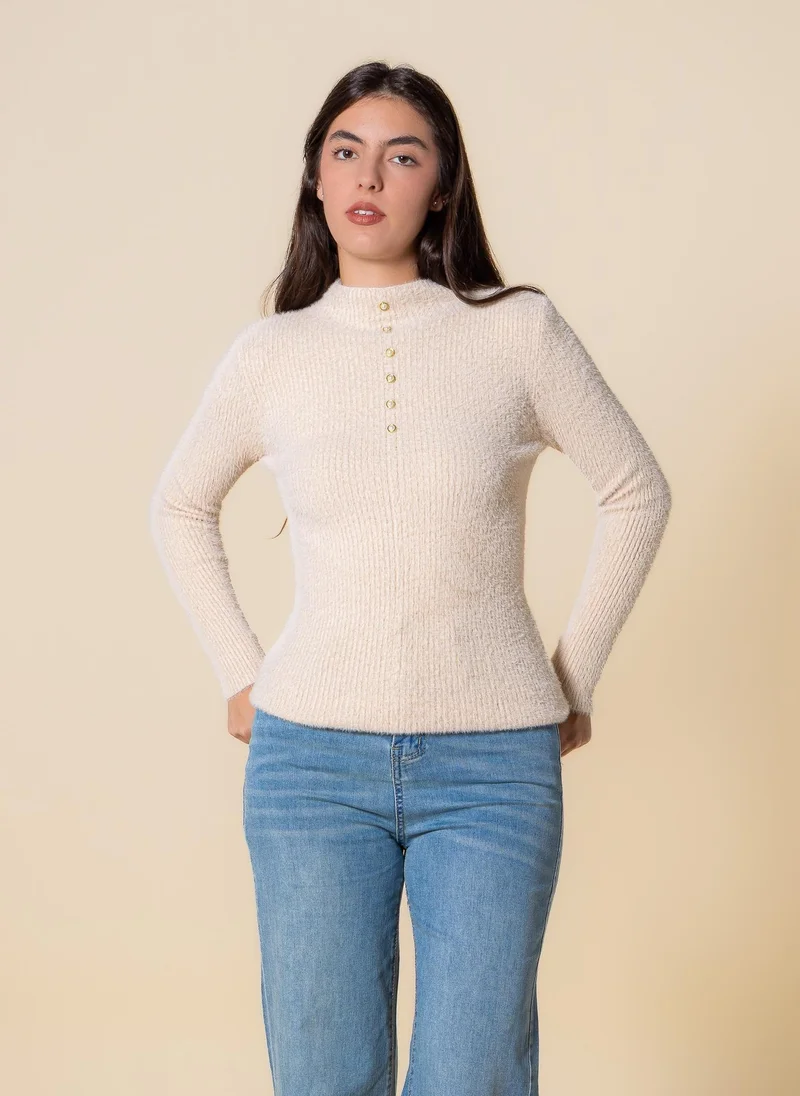 SHAPES DETAILED KNIT HIGH NECK TOP