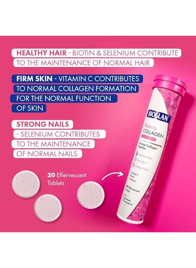 BIOGLAN Effervescent Collagen Tablets | 1000 mg | Hydrolyzed Marine Collagen with Biotin, Selenium & Vitamin C - 20 Effervescent Tablets, Raspberry Flavor - Image 3