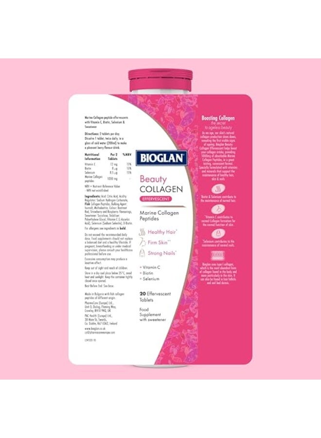 BIOGLAN Effervescent Collagen Tablets | 1000 mg | Hydrolyzed Marine Collagen with Biotin, Selenium & Vitamin C - 20 Effervescent Tablets, Raspberry Flavor - Image 4