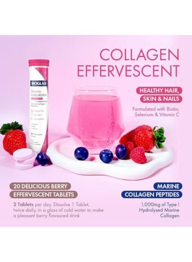 BIOGLAN Effervescent Collagen Tablets | 1000 mg | Hydrolyzed Marine Collagen with Biotin, Selenium & Vitamin C - 20 Effervescent Tablets, Raspberry Flavor - Image 5