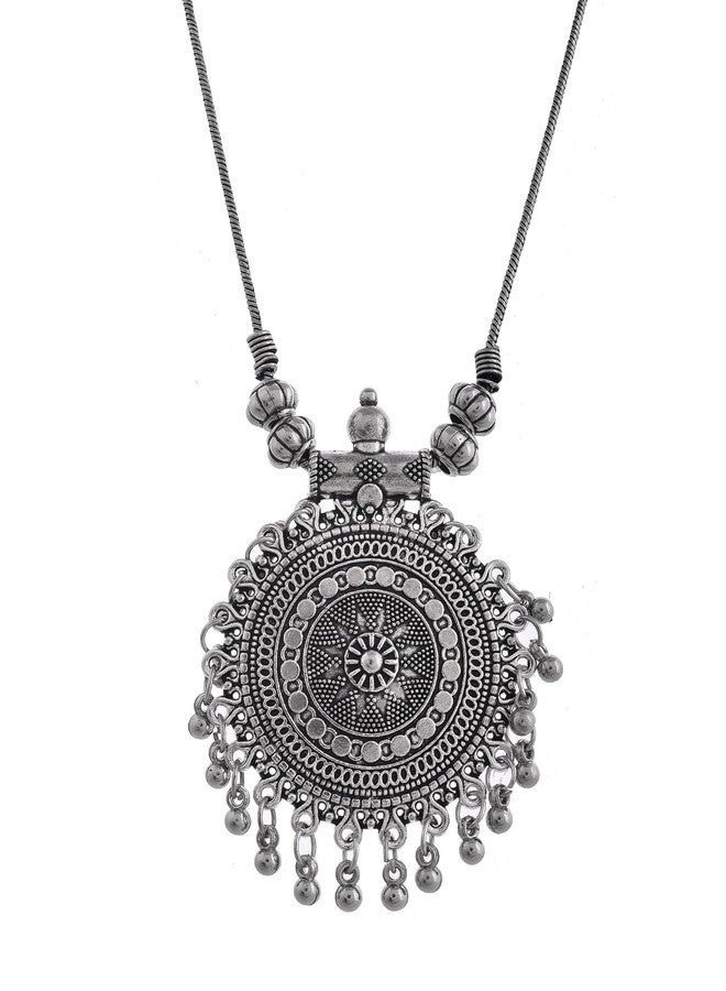 Naman Arts Oxidised Round Mandala Pendant Necklace for Women | Antique Concentric Boho Charm | Pure Brass Lightweight Ethnic Chain Necklace