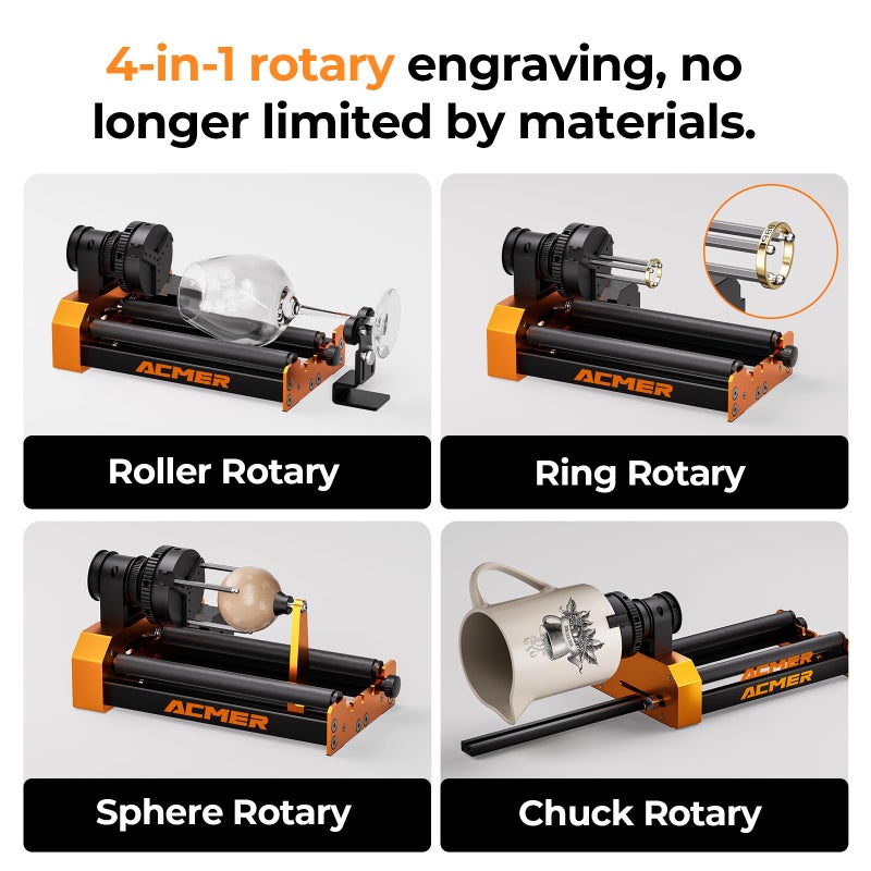 ACMER M4 Laser Rotary Roller, Laser Engraver Y-axis Rotary 360Â° Roller with 3-150mm Engraving Space for Engraving Cylindrical Objects, Ring, Suitable for ACMER P2, P1 and Most Laser Engraver - Image 3