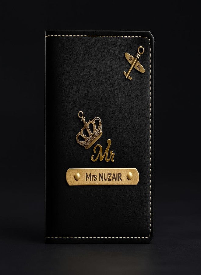 CELED MkPremium Couple Passport Cover Combo | Engraved Passport and Document Holder with Secure Compartments (Black & TAN) - Image 3