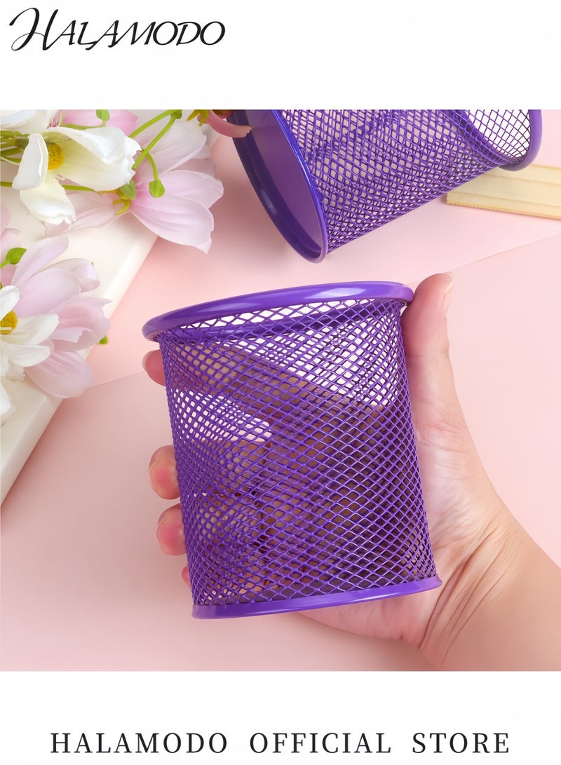 HALAMODO 4 Pcs Pen Holder Set with Non-Slip EVA Base Mesh Pencil Cup Organizers for Desk Metal Desktop Storage Organizer for Office School & Home Use  - Image 2