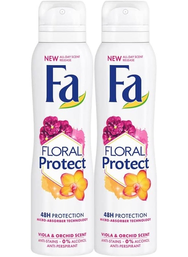 Fa رذاذ مزيل العرق FA فلورال & بروتكت أوركيد 150 مل، عبوة من 2