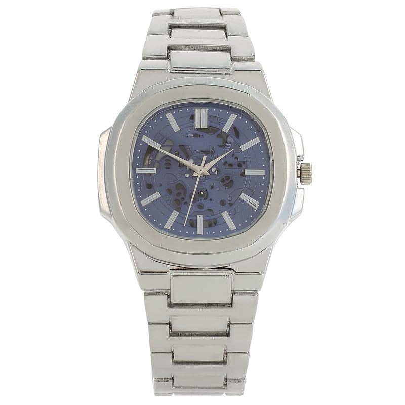 French Accent Men's The Luméa Round Watch | Metallic Silver Stainless Steel Strap | Sapphire Blue Dial | One-Size | Foldover Closure | Quartz | Battery | Wrist Belt Watch for Men and Boys - Image 1