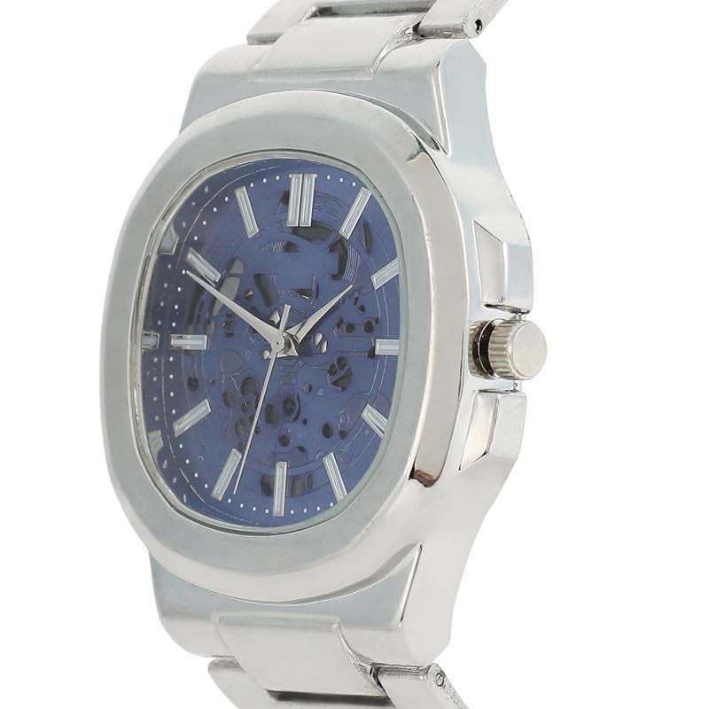 French Accent Men's The Luméa Round Watch | Metallic Silver Stainless Steel Strap | Sapphire Blue Dial | One-Size | Foldover Closure | Quartz | Battery | Wrist Belt Watch for Men and Boys - Image 5