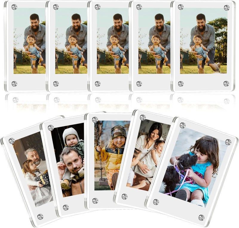 eWonLife إطار مغناطيسي بولارويد 10 حزمة للثلاجة، 2.36 × 3.54 بوصة، حامل صور مغناطيسي مزدوج الجوانب من الأكريليك الشفاف لعرض الصور الفورية - Image 1