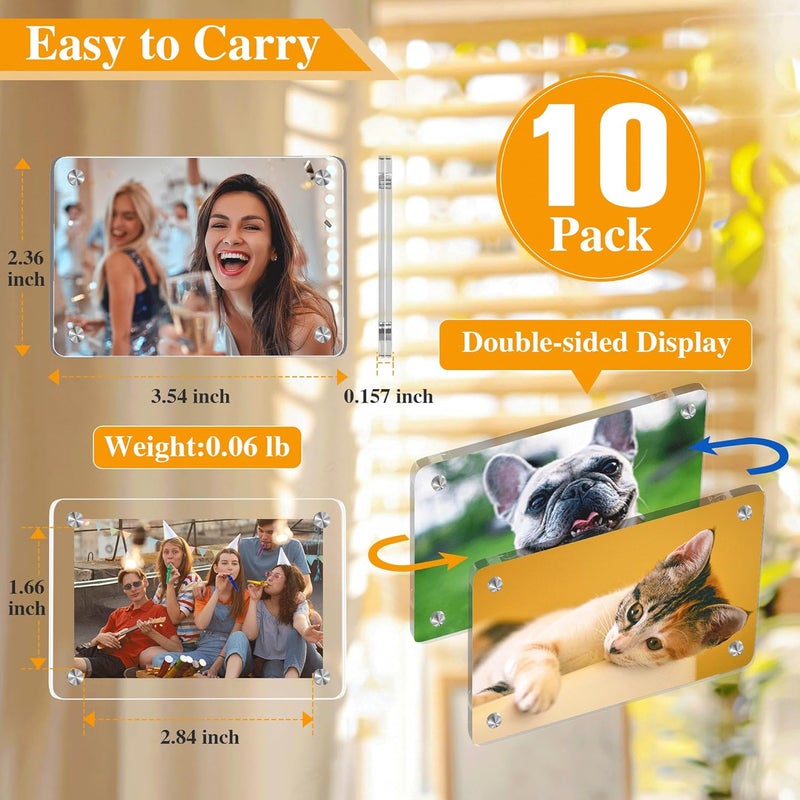 eWonLife إطار مغناطيسي بولارويد 10 حزمة للثلاجة، 2.36 × 3.54 بوصة، حامل صور مغناطيسي مزدوج الجوانب من الأكريليك الشفاف لعرض الصور الفورية - Image 5