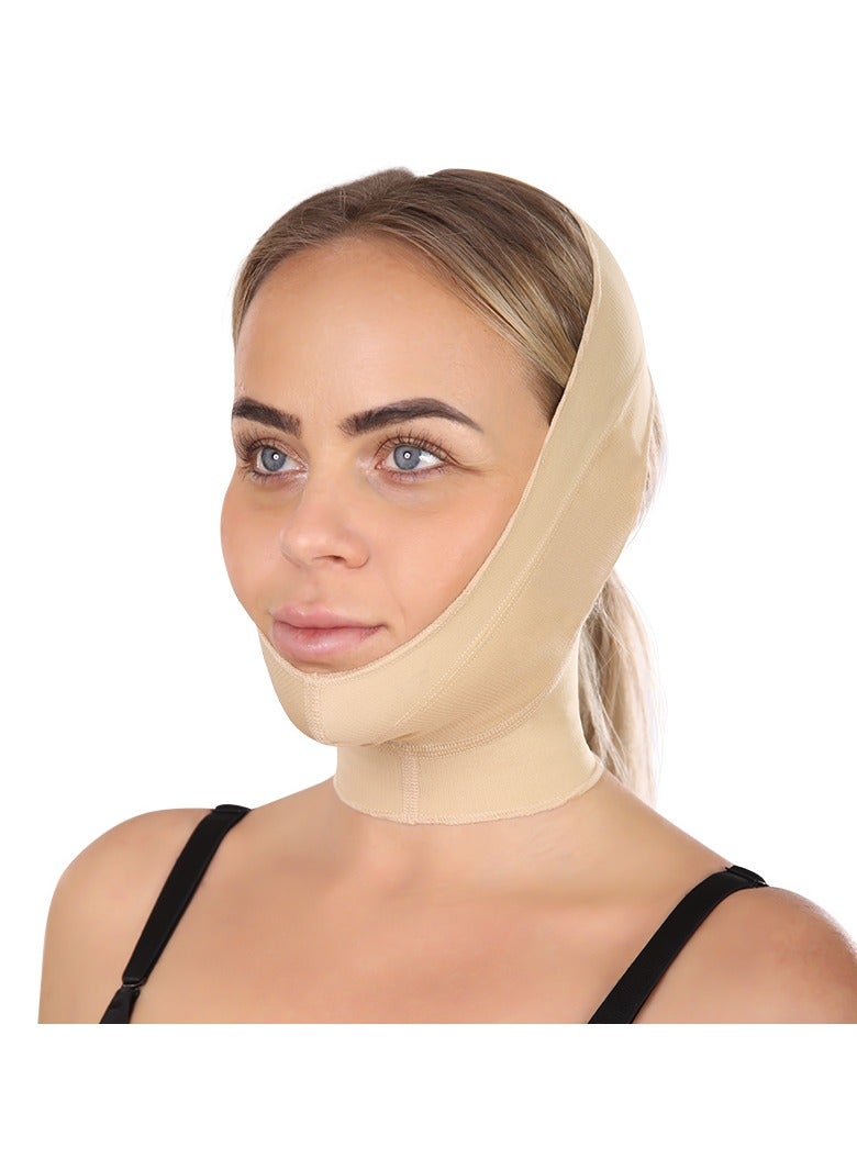 Sedra Shapely A medical chin and face brace suitable for use after cosmetic procedures such as liposuction or chin lift. It provides effective support for the neck and chin with soft, elastic material, helping to reduce swelling and speed up recovery. From Sidra Shapley, size 2XS. - Image 1