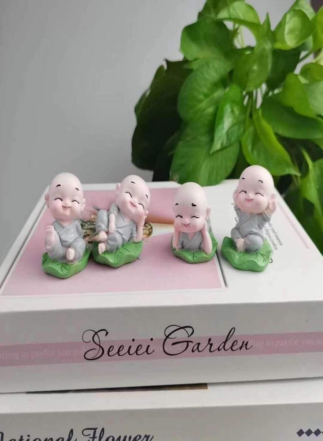 HC VILLA Little Baby Monk Buddha Set of 4 | Miniature Buddha Statues for Home Decor, Car Dashboard, Office & Gift | Peaceful Laughing Buddha Figurines Decorative Showpiece - Image 2