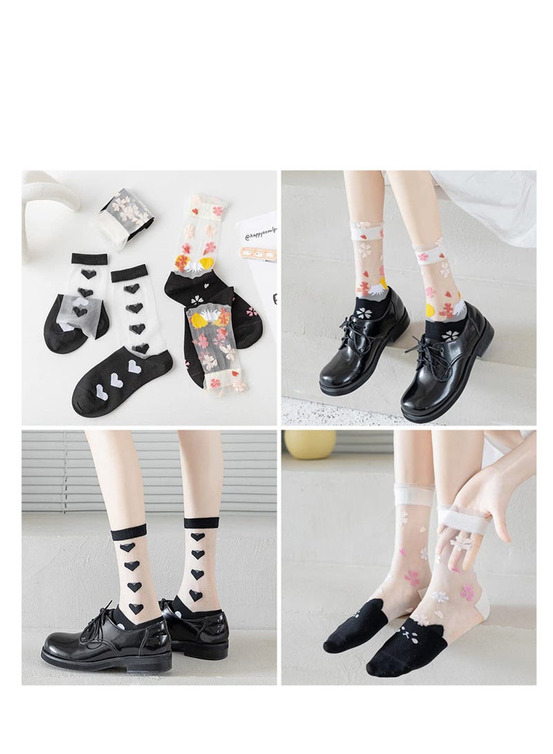 Womens Sheer Socks, Summer Transparent Thin Mesh Lace Elastic Socks Crystal Glass Silk Sheer Short Stockings Socks, Lightweight Breathable Ventilation Ankle Socks (3Pairs) - Image 5