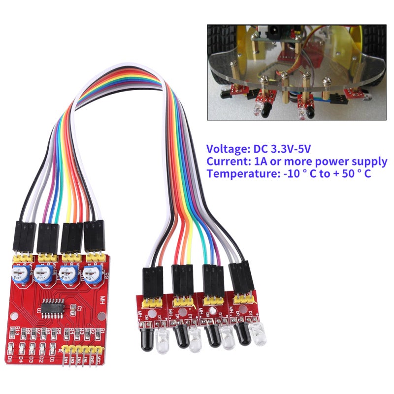 Infrared Tracking Sensor 4-channel Pcb Module - Adjustable Detection Distance Obstacle Detection Sensor for Smart Car Obstacle Avoidance, Robot Obstacle Avoidance and Line Tracking - Image 3