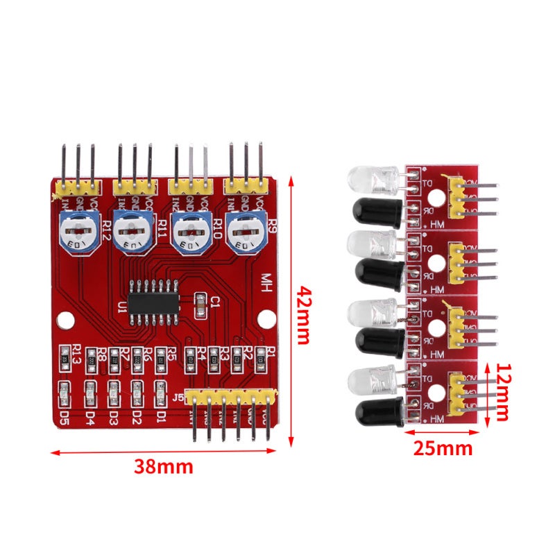 Infrared Tracking Sensor 4-channel Pcb Module - Adjustable Detection Distance Obstacle Detection Sensor for Smart Car Obstacle Avoidance, Robot Obstacle Avoidance and Line Tracking - Image 1
