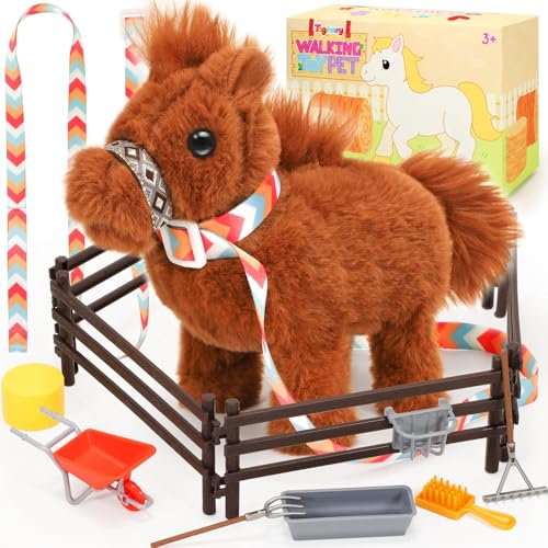 Tagitary Plush Horse Toys for KidsElectronic Interactive Plush Toys with Leash That Making SoundsWalkingand Wagging TailStuffed Horse Realistic Pet for Boys Girls - Image 1