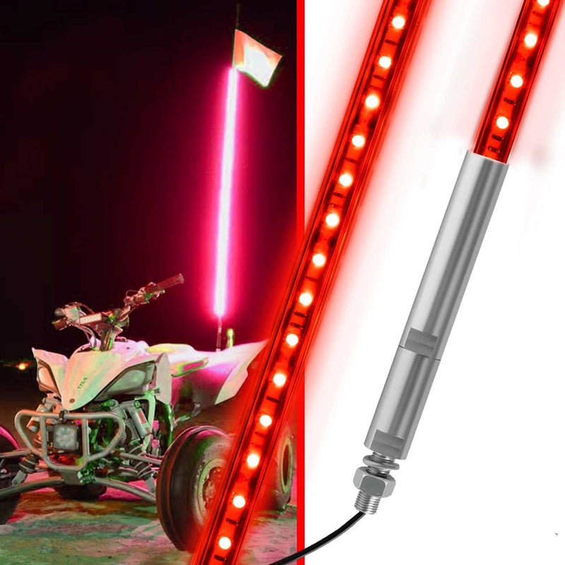 Generic UTVJATV 3FT LED Whip Red Lights Waterproof Flag Pole Safety Antenna with Flag for Can-Am Maverick X3 Sand Dune Buggy UTV ATV 2020 Polaris RZR XP 4X4 Offroad Truck 4 Wheels - 1PCS  - Image 1