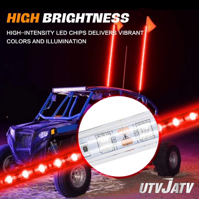 Generic UTVJATV 3FT LED Whip Red Lights Waterproof Flag Pole Safety Antenna with Flag for Can-Am Maverick X3 Sand Dune Buggy UTV ATV 2020 Polaris RZR XP 4X4 Offroad Truck 4 Wheels - 1PCS  - Image 2