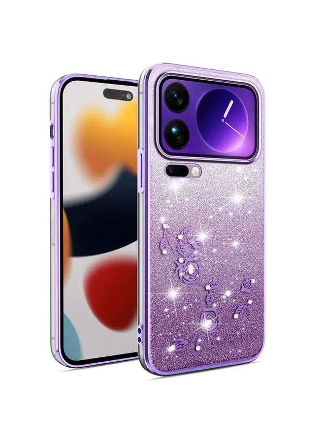 Purple Gradient Glitter Shockproof Phone Case For Xiaomi 17 Pro With Raised Camera Cutout Air Guard Corners Trendy Design Stylish Cover Special Occasion Gift - Image 2
