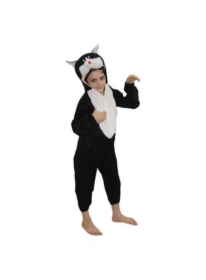 Kaku Fancy Dresses Fleece Cat Domestic Pet Animal Costume For Kids - Black, 7-8 Years | Animal Fancy Dress For Boys & Girls - Image 1