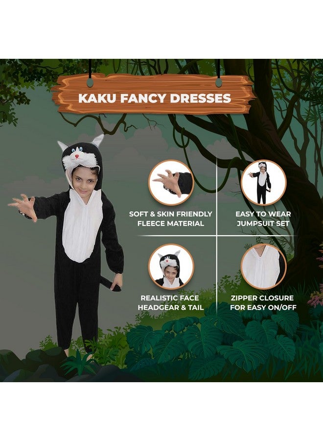 Kaku Fancy Dresses Fleece Cat Domestic Pet Animal Costume For Kids - Black, 7-8 Years | Animal Fancy Dress For Boys & Girls - Image 2