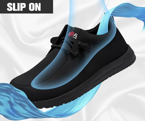 LARNMERN Slip On Steel Toe Shoes Men Lightweight Comfortable Lounging Walking Sneakers Safety Work Steel Toe Loafers (10 Men, Black Leather) - Image 4