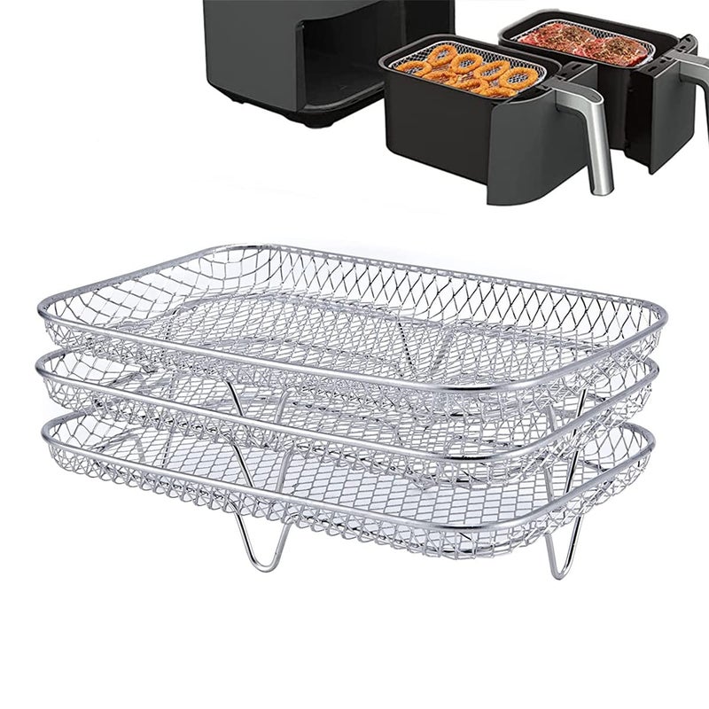 Jetcloud Air Fryer Rack 3 Pcs for Ninja Stackable Air Fryer Accessories 304 Stainless Steel Air Fryer Basket Tray MultiLayer Dehydrator Rack for Baking Roastingrectangle