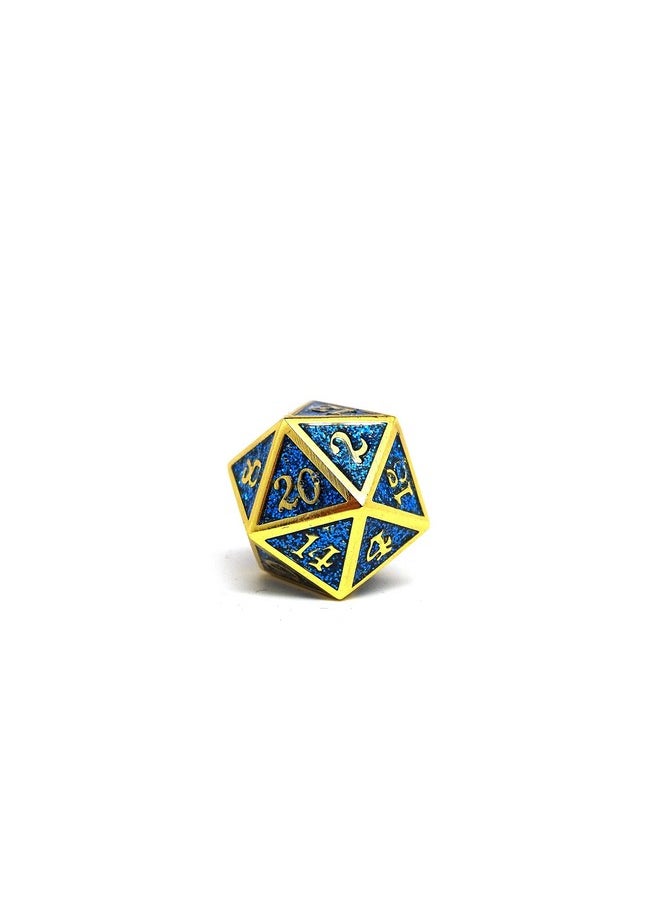 Easy Roller Dice Co. Heroic Dice of Metallic Luster - 7 Piece Metal Polyhedral Dice Collection (Blue with Gold Font)  - Image 5