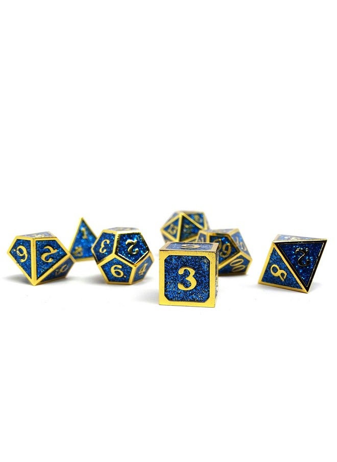 Easy Roller Dice Co. Heroic Dice of Metallic Luster - 7 Piece Metal Polyhedral Dice Collection (Blue with Gold Font)  - Image 2