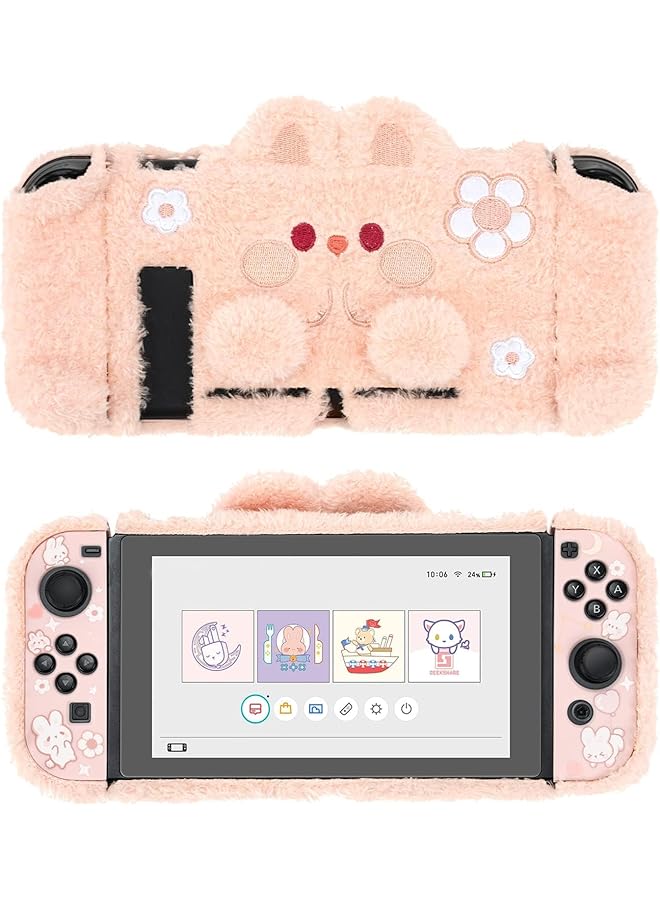 GEEKSHARE Cute Plush Protective Case Cover Compatible With Nintendo Switch And Joy Con Shock Absorption And Anti Scratch Plush Bunny - Image 1