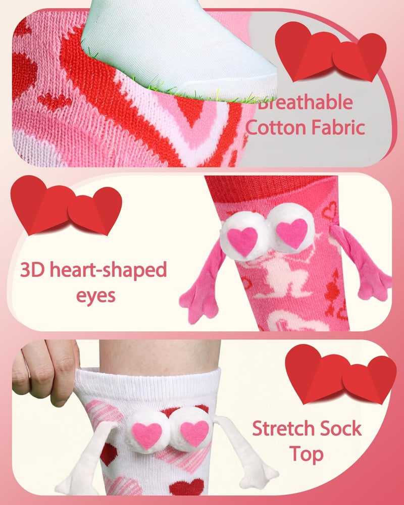 Swooflia 2 Pairs Valentine's Day Friends Socks Set - Sweet Pink & White Heart Patterns - Image 5