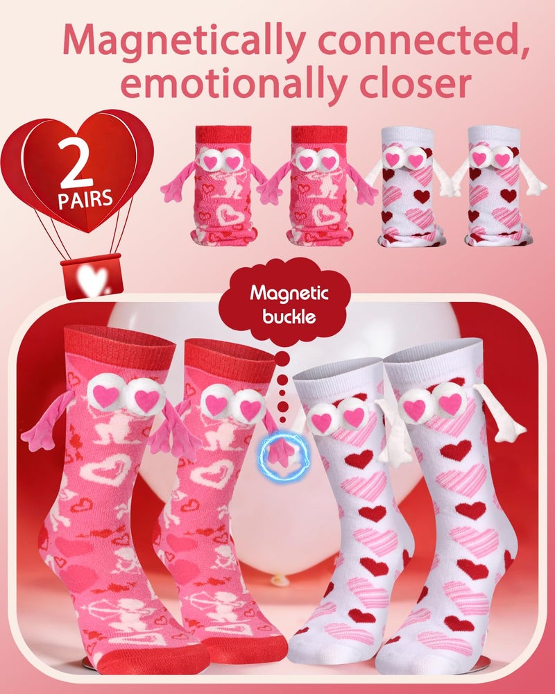 Swooflia 2 Pairs Valentine's Day Friends Socks Set - Sweet Pink & White Heart Patterns - Image 4