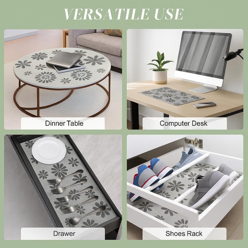 SUBETE Anti-Slip Waterproof Kitchen Drawer Liner | Non-Adhesive Shelf & Cabinet Mats | Anti-Skid Liner for Wardrobe, Cupboard, and Fridge | 45 cm x 300 cm (Floral Grey Pattern) - Image 5