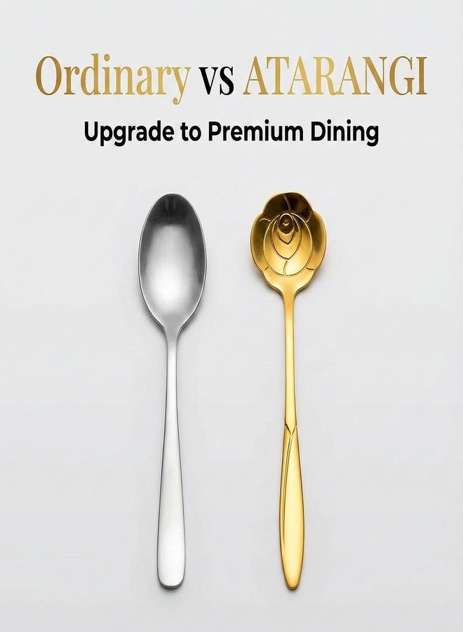 ATARANGI Gold Coffee Spoon Set of 4 | Stainless Steel Decorative Dessert Spoons | Flower & Heart Design Cutlery for Tea, Coffee, Ice Cream, Cakes & Gifting - Image 5
