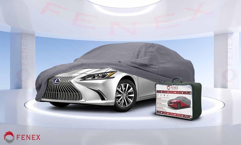 fenex Car Cover [XXLarge] – All-Weather Protection | Waterproof, UV-Resistant, Dustproof, Breathable | Indoor/Outdoor Use | Door Zipper & Mirror Pockets | Fits Sedan cars (558 × 203 × 121 cm) - Image 5