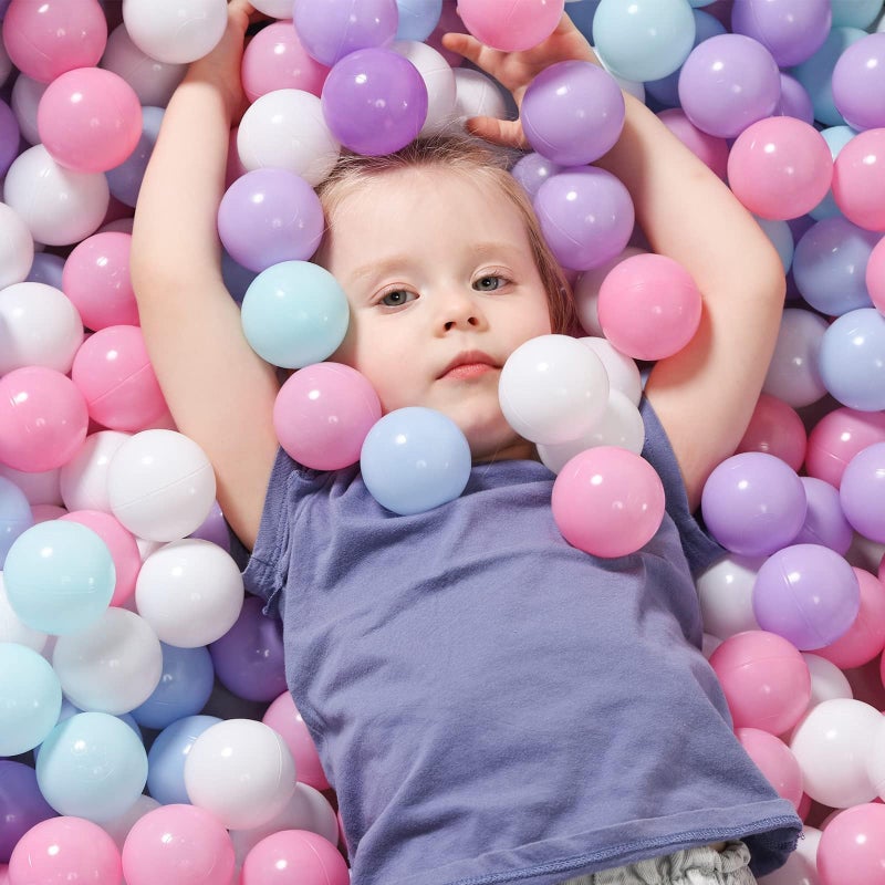 TRENDBOX Ball Pit Balls 100 - Macaron Colors Balls for Ball Pit, Play Tent Baby Playhouse Pool Birthday Party Decoration (B-Purple, Pink, Blue& White) - Image 1