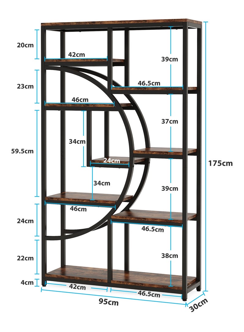 LITTLE TREE Bookshelf, Industrial 5 Tier Etagere Bookcase, Freestanding Tall Bookshelves Display Shelf Storage Organizer with 9-Open Storage Shelf for Living Room, Bedroom - Image 2