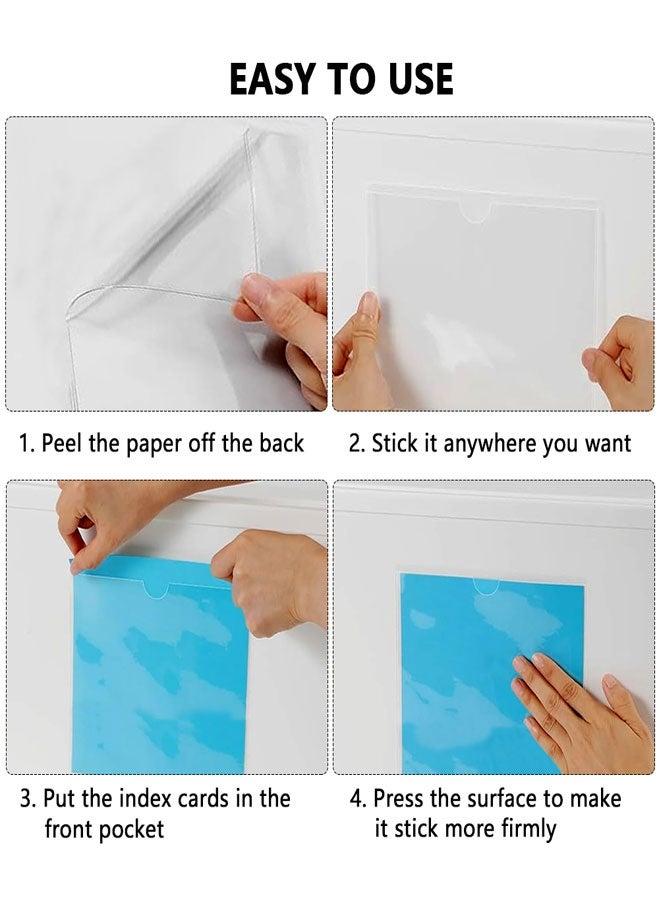 HAWAWA 10 PCS Self Adhesive Index Card Pockets with Top Open, Clear Plastic Label Holder for Cards of Note, Library and Business, Adhesive Label Pockets & Card Holder A4 21×29.7cm (Index Card not Included) - Image 5