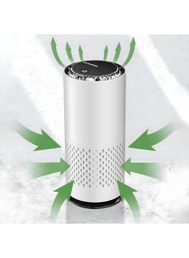 Mini Car Air Purifier with True Filter, Portable Air Cleaner for Car & Office, Eliminates Smoke, Dust, Pollen, White - Image 1