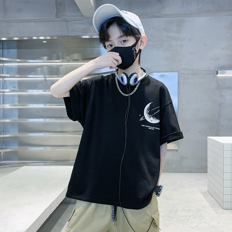 Boys Summer Short-Sleeved T-Shirt Trendy Pure Cotton Medium And Large Kidsren'S Clothing Summer Boys Half-Sleeved T-Shirt Top - Image 3