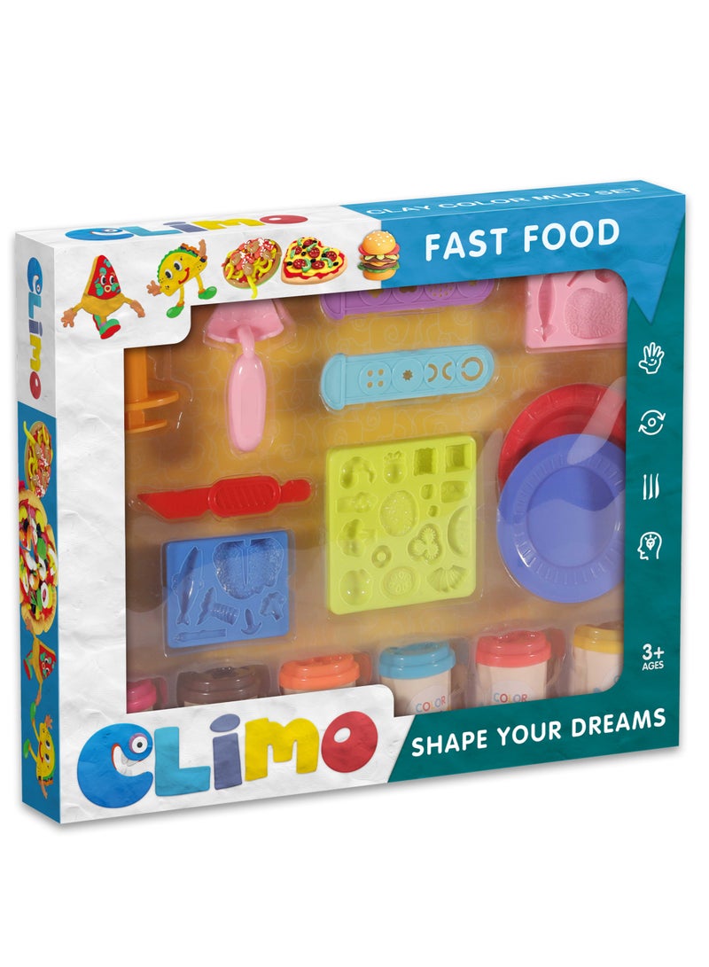 كلايمو - مجموعة صنع البيتزا بالصلصال الملون | لعبة تشكيل ممتعة للأطفال مع فرن بيتزا وأدوات وإكسسوارات | لعبة طهي تخيلية لتنمية الإبداع - Image 1