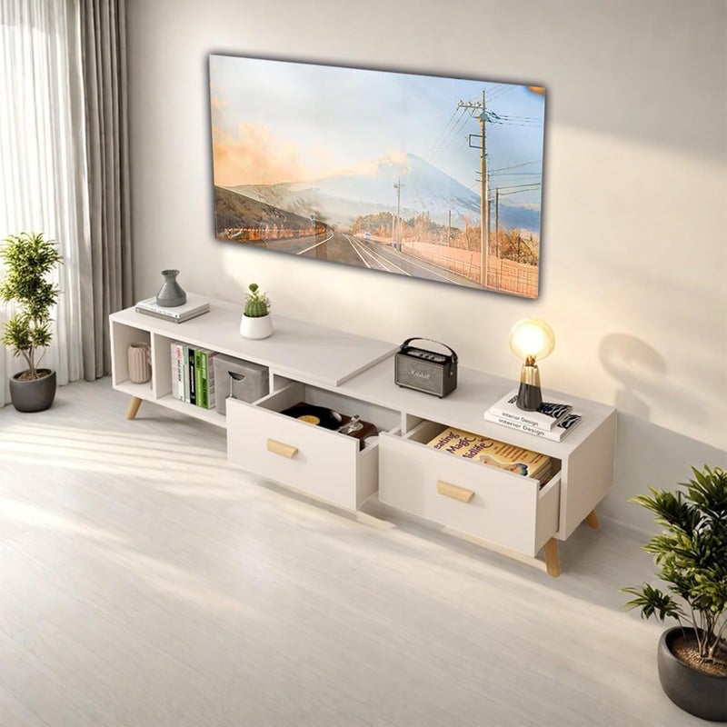 Bentifar Extendable TV Unit for 55–100 Inch TVs, Modern TV Cabinet with Drawers, TV Console Table & Open Shelves – White Entertainment Center for Living Room, Bedroom - Image 5