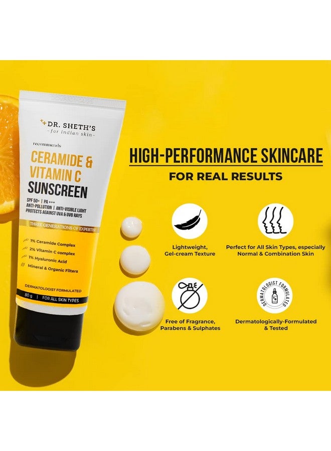 Dr. Sheth's واقي شمس السيراميد وفيتامين سي | مختبر سريرياً | SPF 50+ PA+++ | بشرة مشرقة، توهج صحي | غير دهني، سريع الامتصاص | لا أثر أبيض | حماية من UVA/B، الضوء الأزرق | للنساء والرجال | لجميع أنواع البشرة، 80غ - Image 5