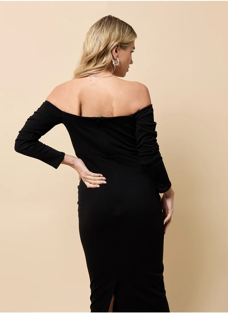 Little Mistress Off Shoulder Full Sleeve Midi Dress