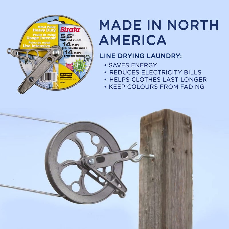 Strata Ben-Mor Strata Outdoor Clothesline Pulley - 5.5'' Heavy Duty Metal  Rustproof Silver Pulley for Clothes Line Outdoors  Outdoor Laundry Line Pulley for Clothes  Coats  Blankets  & More - Image 4