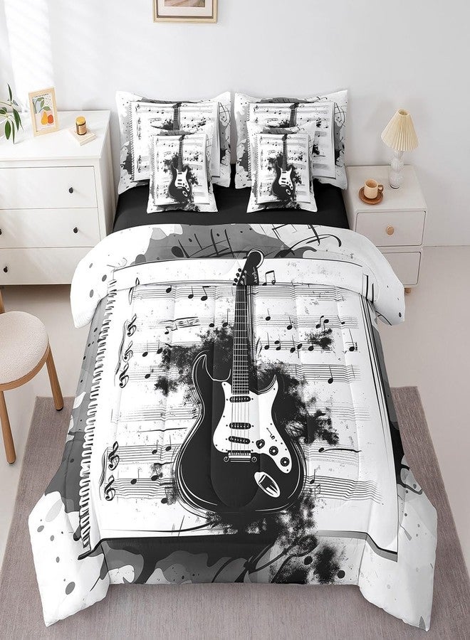 Feelyou Music 7 Pieces Bedding Set Twin Size Guitar Comforter Set with Sheets for Kids Boys Girls Rock Music Bed in a Bag Guitar Instruments Bed Set - Image 3