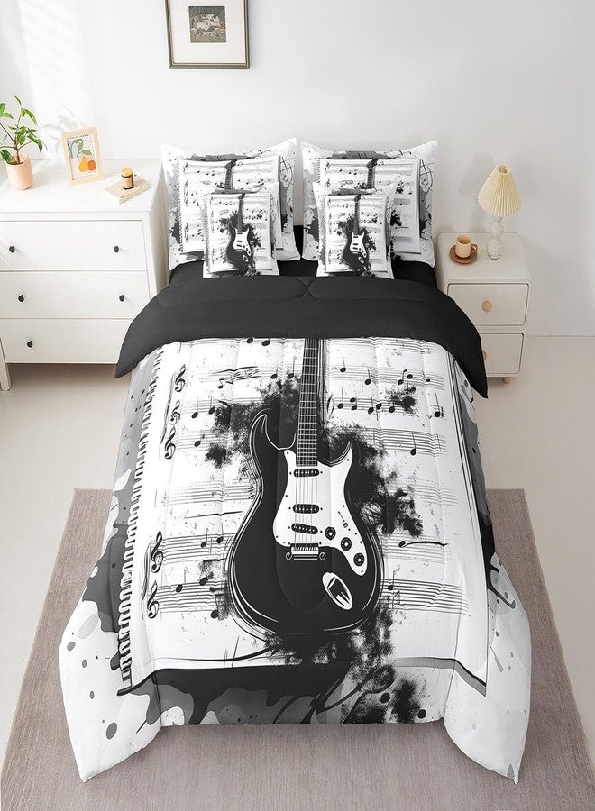 Feelyou Music 7 Pieces Bedding Set Twin Size Guitar Comforter Set with Sheets for Kids Boys Girls Rock Music Bed in a Bag Guitar Instruments Bed Set - Image 1