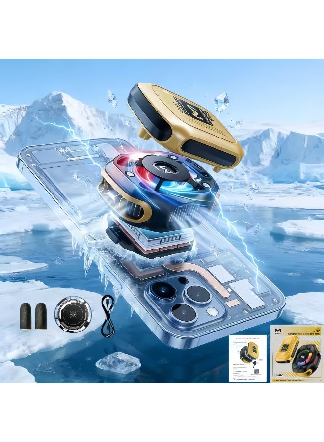 Memo Wireless Magnetic Phone Cooler with External Battery- Battery Display Portable Phone Cooling Fan,RGB Lighting, Type-C Portable for iPhone Android Gaming Devices (Radiator + 2000 mAh Independent Battery) - Image 1